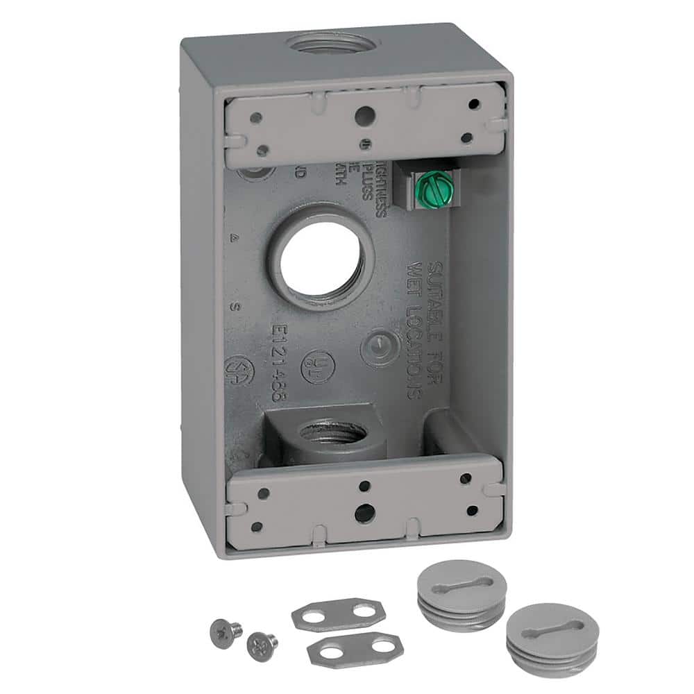 Commercial Electric 1-Gang Metal Weatherproof Electrical Outlet Box with (3) 3/4 inch Holes, Gray