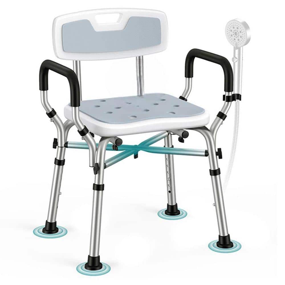 Lynzavix 24 in. W Freestanding Sturdy Shower Chair with Arms and Back in Anti-corrosion Aluminum Construction, 6-Height Gray (1)