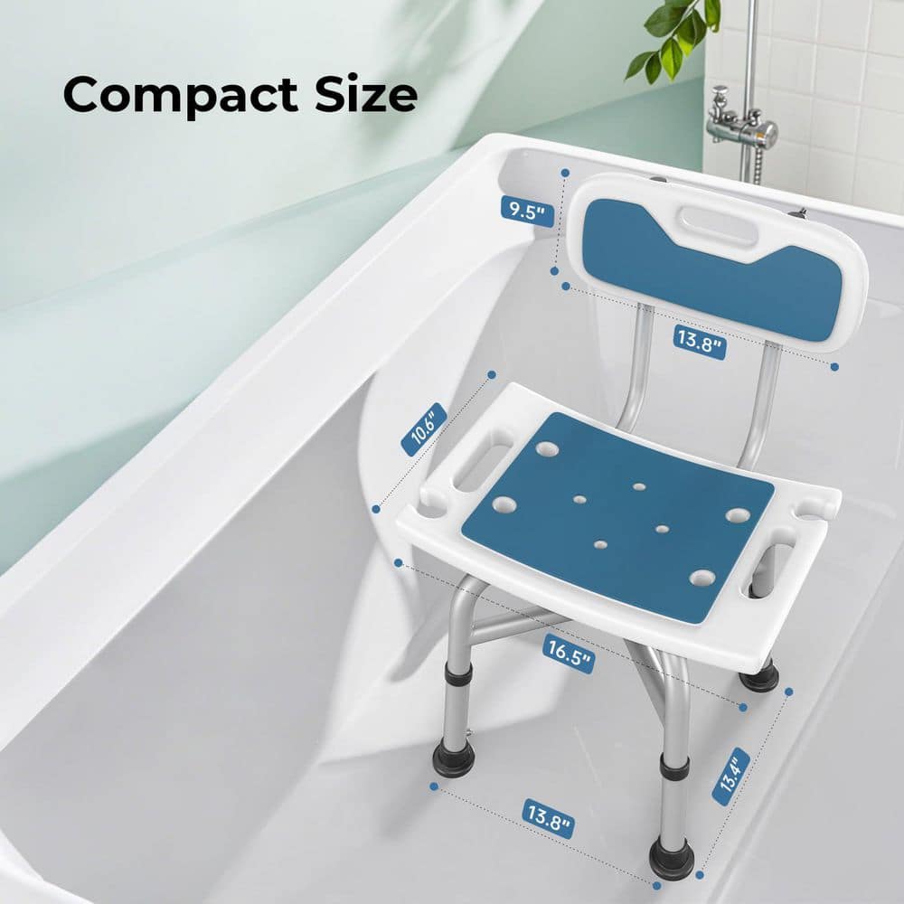 Anqtovp 16.5 in. W Freestanding Aluminium Shower Chair with Backrest, Adjustable Height, Anti-Slip Feet, Gray (2)