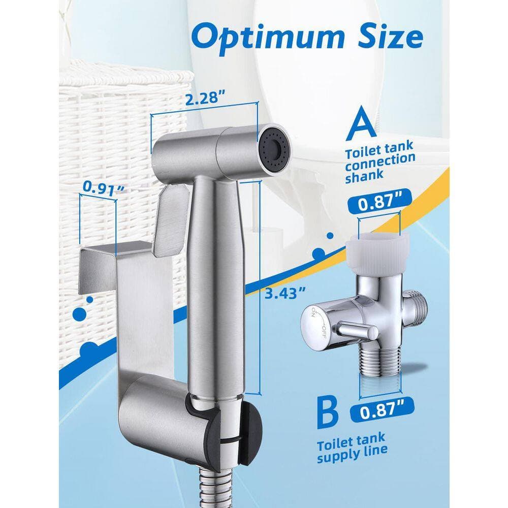 Numhew 2-Pack Handheld Bidet Sprayer Bidet Attachment in Brushed Nickel with Stainless Steel Hose and Dual Mount Included (2)