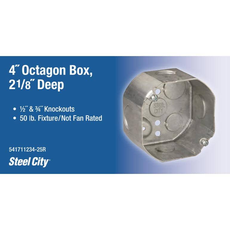Steel City 4 in. x 2-1/8 in. Deep Octagon Box with 1/2 in. and 3/4 in. Knockouts (541711234-25R) (3)