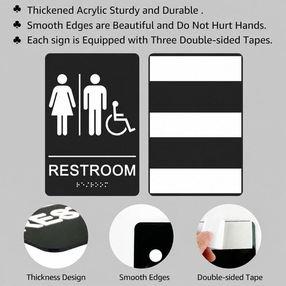 LAIFUCAM ADA Braille Unisex Restroom Sign Self-Adhesive Acrylic Waterproof Fade Resistant Toilet Door Wall Decor (3)