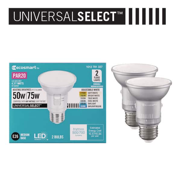 EcoSmart Universal Select 50/75-Watt Equivalent PAR20 Dimmable Adjustable Beam Angle LED Light Bulb with 6 CCT (2-Pack)