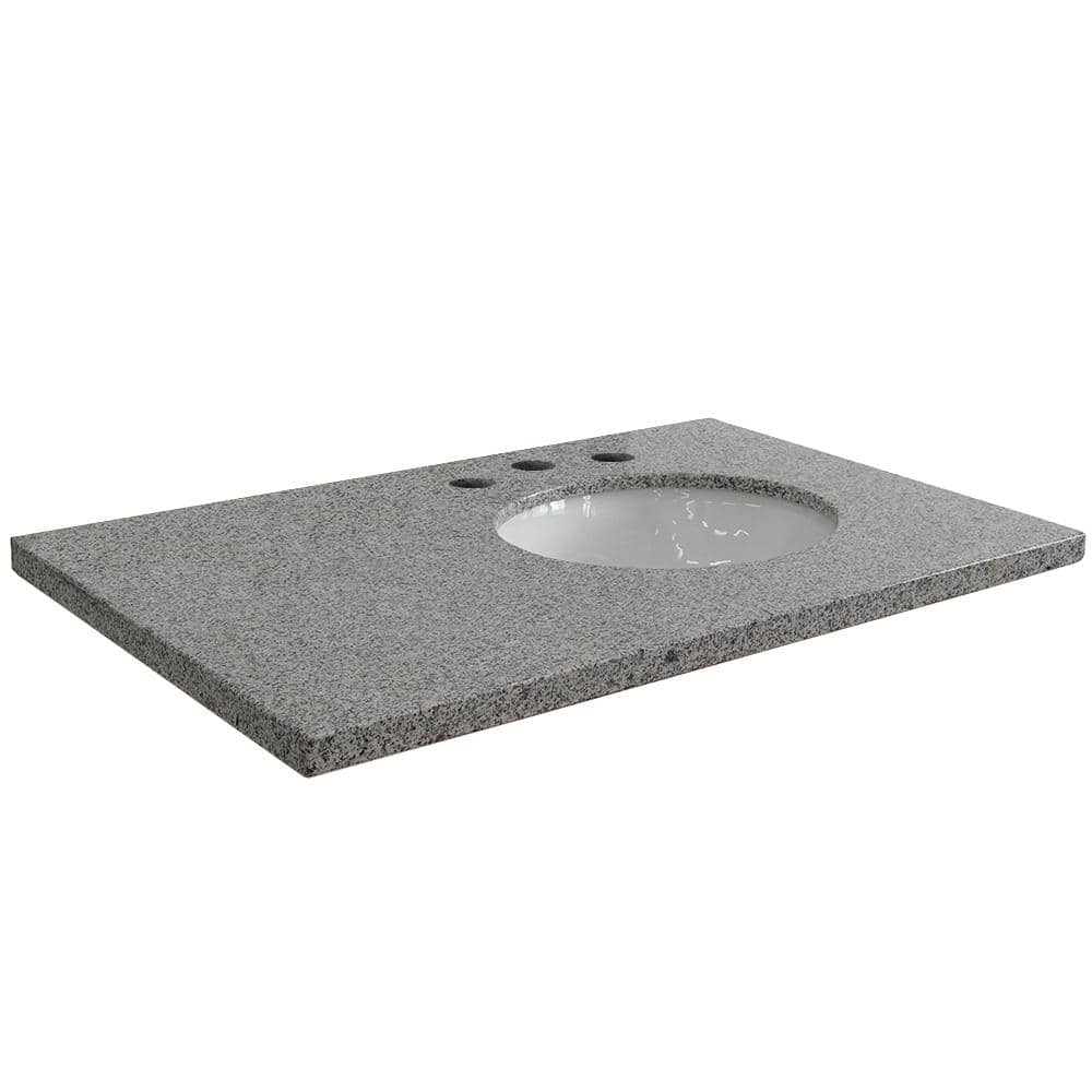 Bellaterra Home 37 in. W x 22 in. D x 2 in. H Gray Granite Vanity Top with Right Side Oval Sink