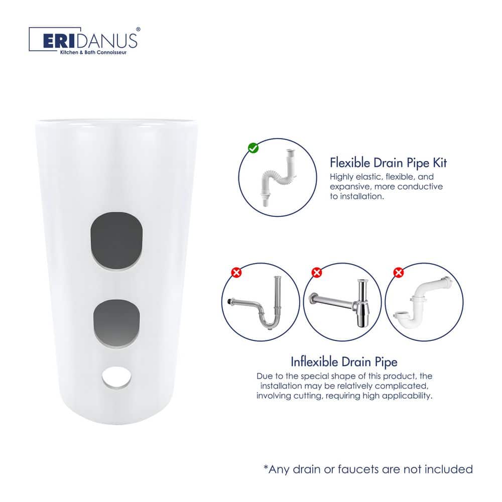 Eridanus Reno 18 in. W x 38 in. D Round Free Standing Pedestal Sink in Crisp White with Faucet Hole and Overflow (2)