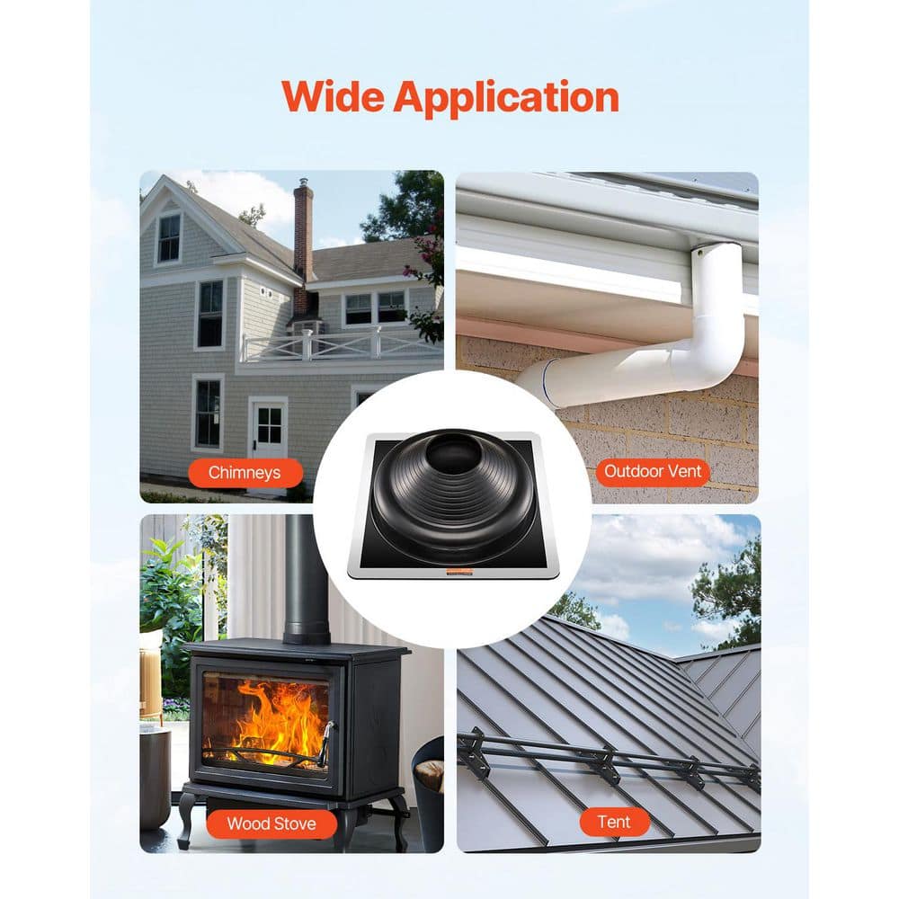 SKYSHALO Roof Pipe Flashing Boots, 19.49 in. x 19.49in. Black, Aluminum Roof Pipe Flashing Boots, for Chimney, Wood Stove, 2-Pack (2)