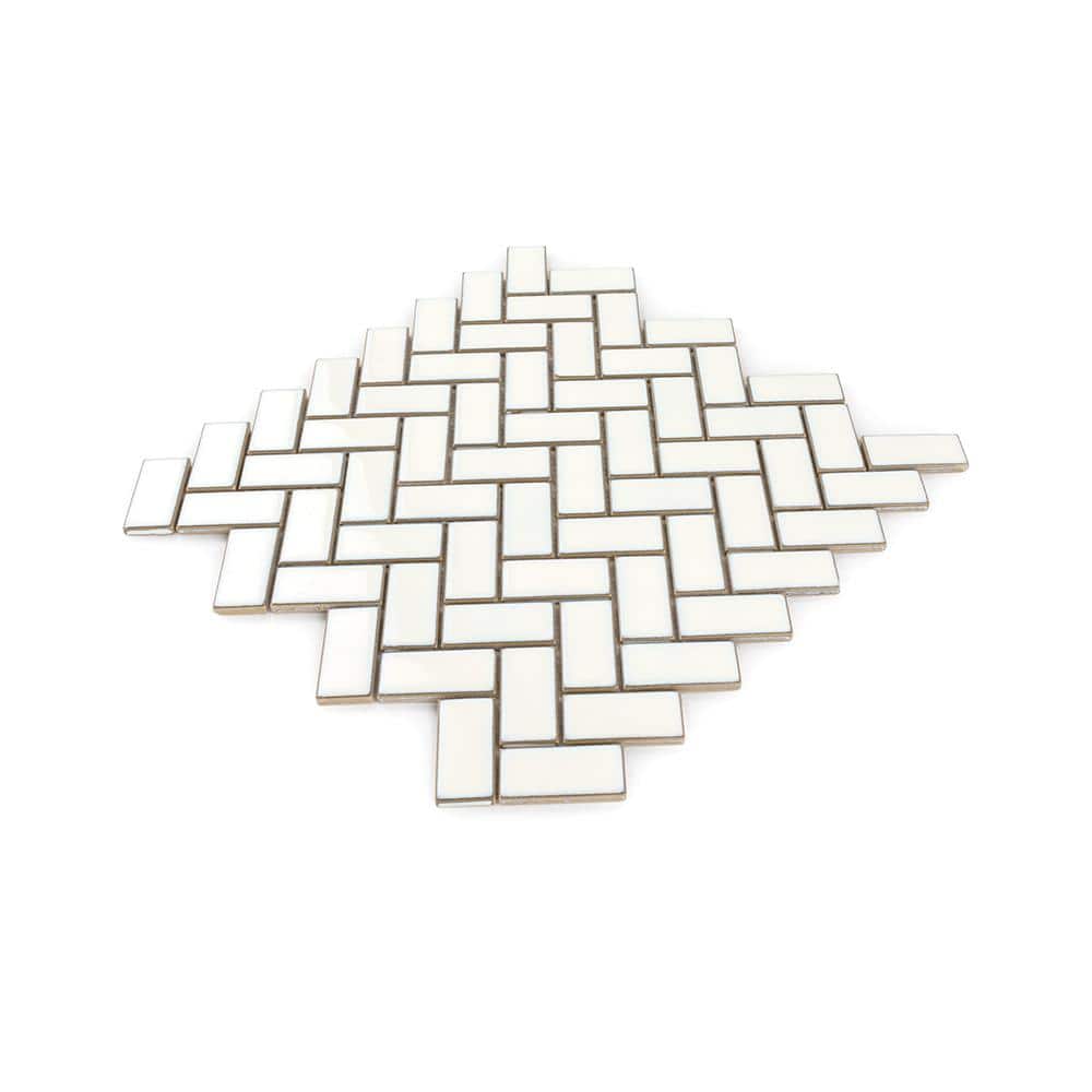Jeffrey Court Floeberg Off-White 11.125 in. x 11.125 in. Herringbone Glossy Porcelain Wall and Floor Mosaic Tile (0.859 sq. ft. /Each) (4)