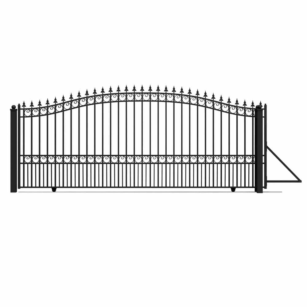 ALEKO London Style 16 ft. x 6 ft. Black Steel Single Slide Driveway Fence Gate (1)