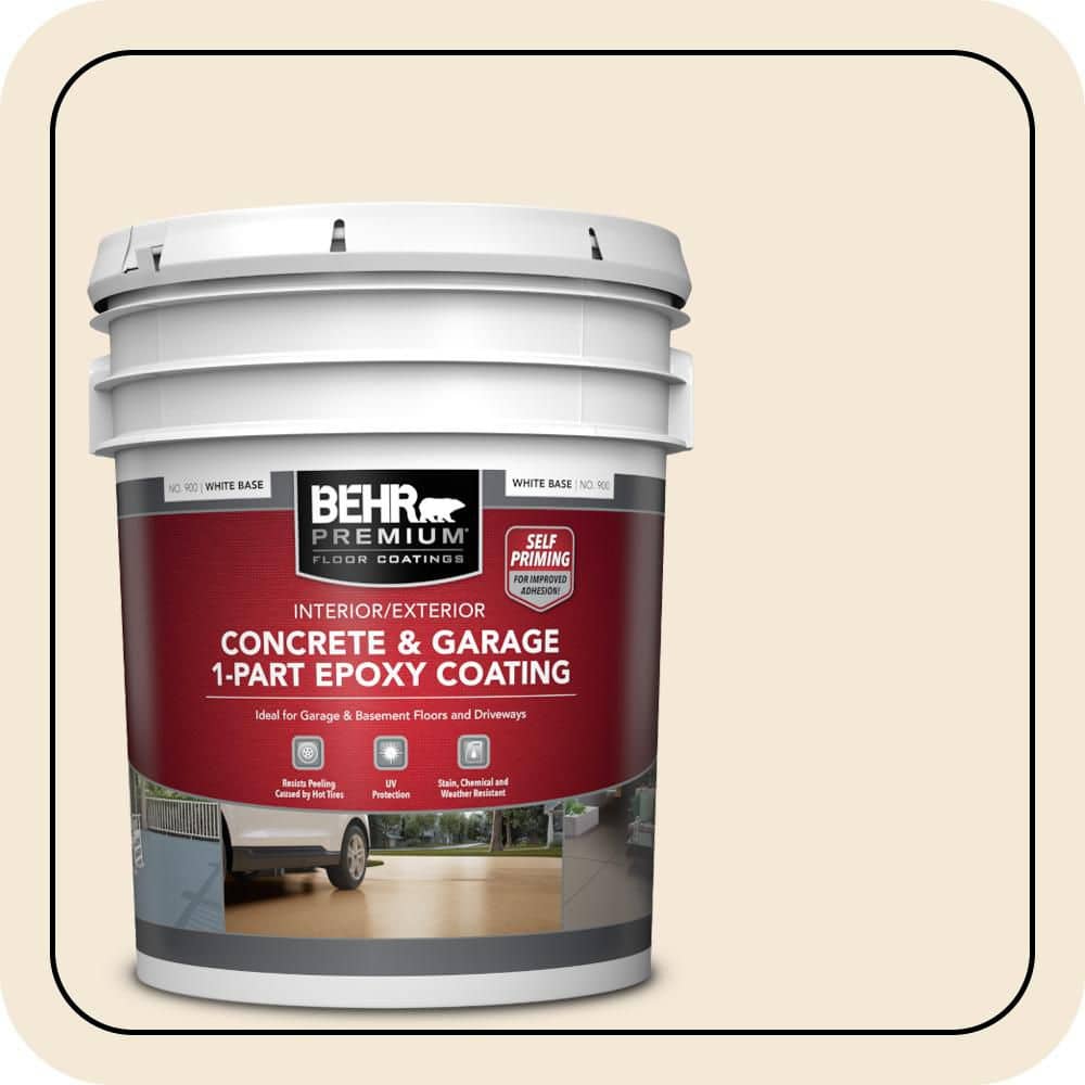 BEHR PREMIUM 5 gal. #13 Cottage White Self-Priming 1-Part Epoxy Satin Interior/Exterior Concrete and Garage Floor Paint (1)