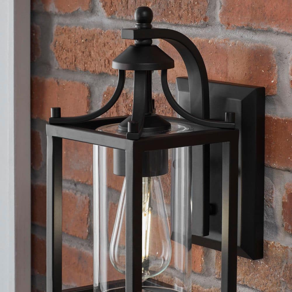 Hampton Bay Boswell Quarter 12.12 in. 1-Light Matte Black Hardwired Outdoor Wall Light Lantern Sconce with Clear Glass Shade (4)