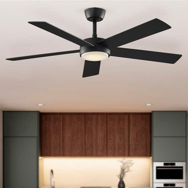 Hampton Bay Benning 52 in. Indoor Matte Black Downrod Mount Ceiling Fan with Adjustable White Light LED and Remote Control Included