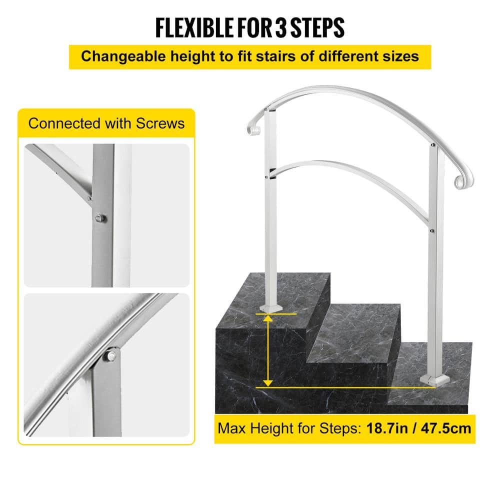 SVOPES Outdoor Handrail for 1-3 Steps, 41.7 in. H x 36.4 in. W, White, Iron, Stair Railing Kit, Porch and Concrete/Wood Stairs (3)