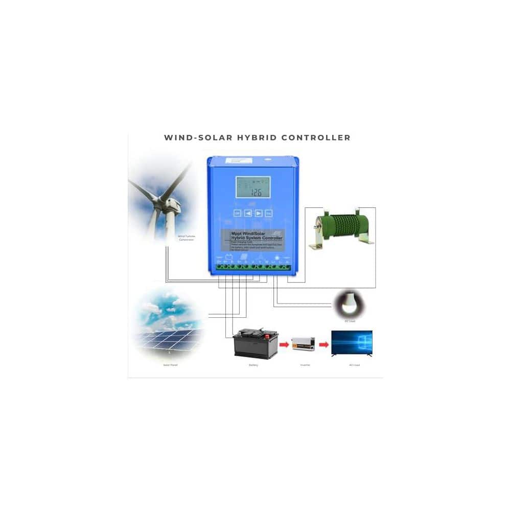 Unbranded Wind Solar Hybrid Charge Controller 1400W MPPT PWM Boost Auto 12V 24V Off Grid LCD Aluminum Shell Durable (3)