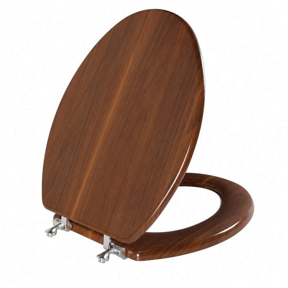 Wudkey Walnut Elongated Wood Toilet Seat with Zinc Alloy Hinges, Easy to Install also Easy to Clean, Anti-Pinch Toilet Seat (1)