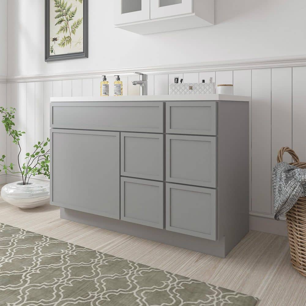 Vanity Art Colton 48 in. 1-Door and 5-Drawer Freestanding Shaker Bathroom Vanity Cabinet (No Top) in Gray — Unassembled (2)