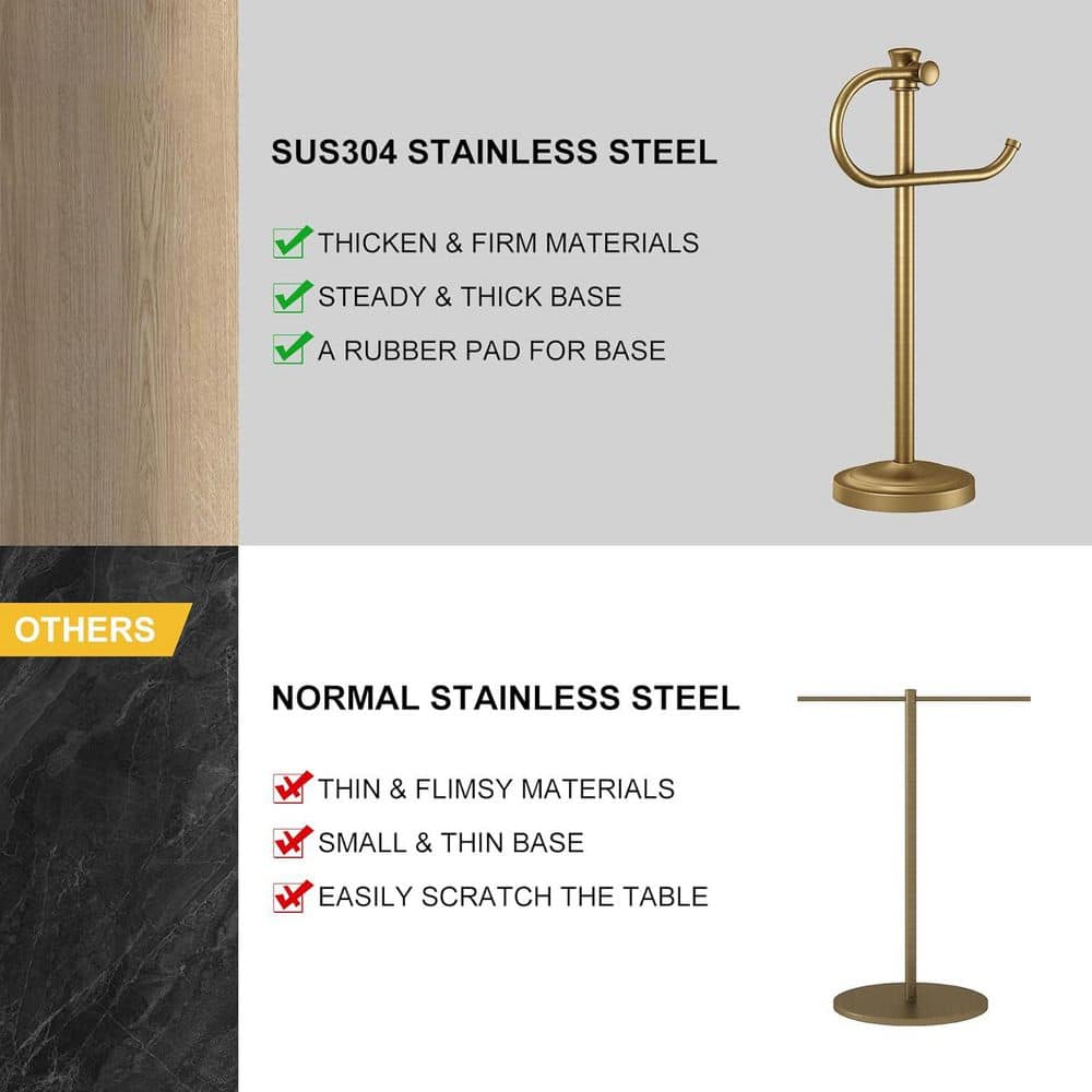 JFVKAF 17 in. Freestanding Stainless Steel Hand Towel Bar for Bathroom Vanity Countertop Accessory in Antique Brass (3)