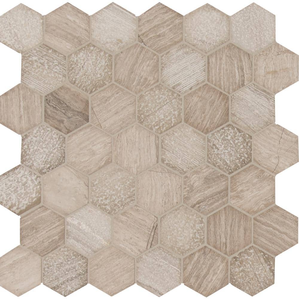 MSI Honeycomb 2 in. Hexagon 12 in. x 12 in. x 0.38 in. Tumbled Marble Mesh-Mounted Mosaic Tile (0.98 sq. ft./Each)