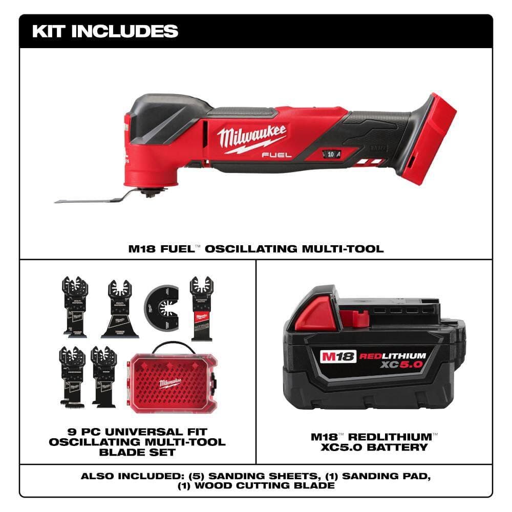 Milwaukee M18 FUEL 18V Brushless Oscillating Multi-Tool w/5.0Ah Battery & Multi-Tool Blade Kit (9-Pc) (2)