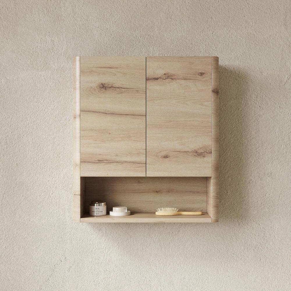 Boosicavelly 26 in. W 8 in. D 30 in. H Plywood Wall-Mounted Linen Cabinet with Doors, Shelf and Open Storage (2)