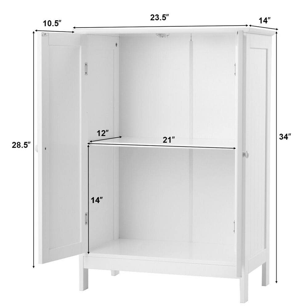 Gymax 23.5 in. W White Bathroom Floor Storage Linen Cabinet with Double Door Kitchen Cupboard Shoe Cabinet (3)