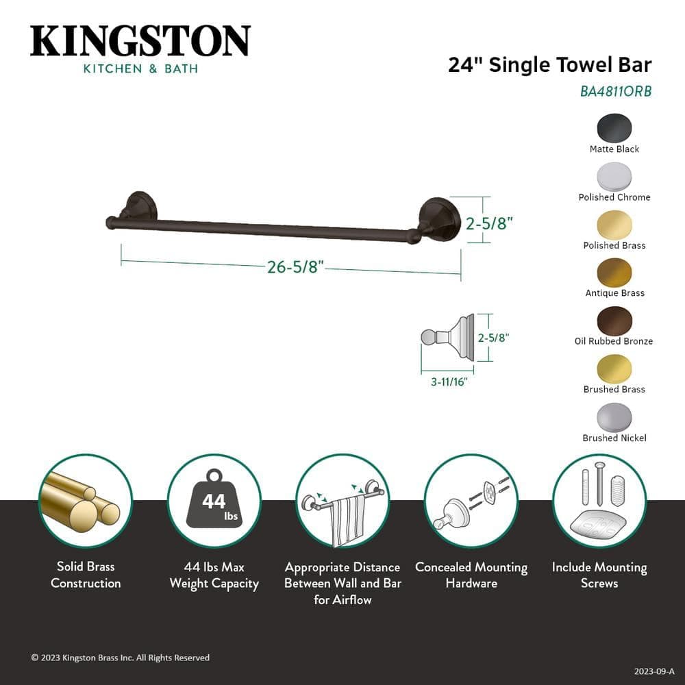 Kingston Brass Metropolitan 24 in. Wall Mounted Towel Bar in Brushed Nickel (2)