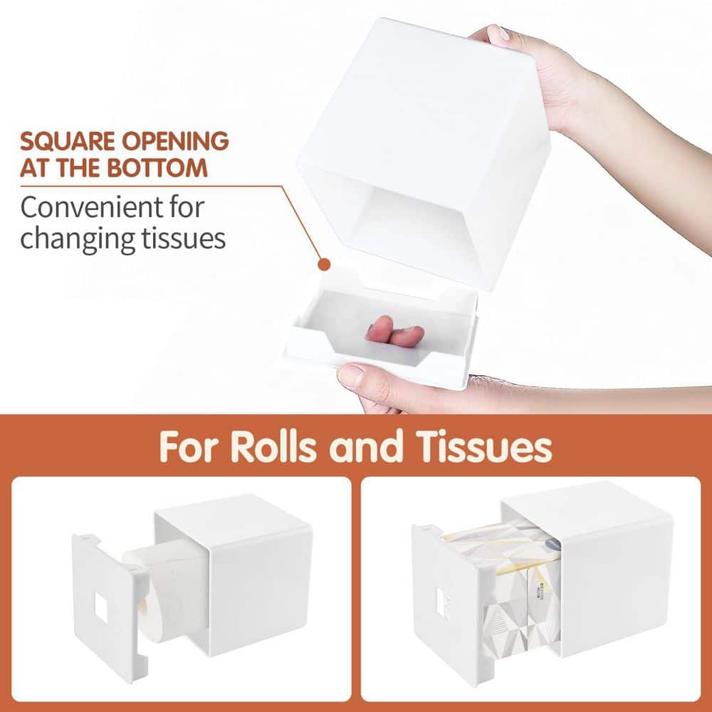 Numhew Square Facial Storage Tissue Box Holder in White, Home Accessories for Bathroom, Dressers, Night Stand, Parlors (3)