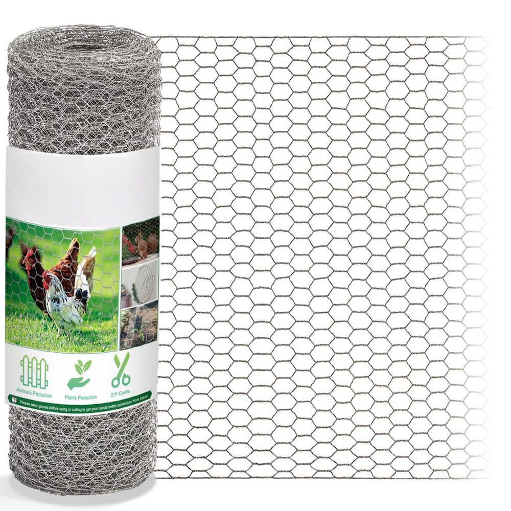OGETFUUR 17 in. x 60 ft. Silver Metal Floral Chicken Wire Garden Fence, Hexagonal Galvanized Hardware Cloth Netting for Garden (1)