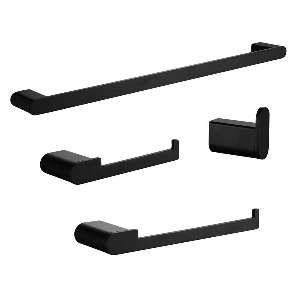 Heemli Modern 4-Pieces Bath Hardware Set with Towel Ring Toilet Paper Holder Towel Hook and Towel Bar in Black