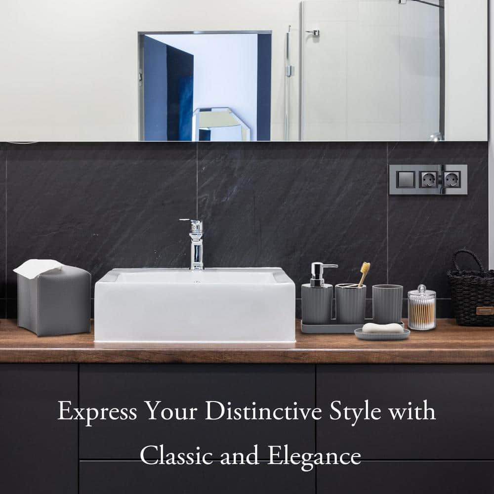 Adrinfly 10-Pieces Bathroom Set with Toothbrush Holder, Cup, Soap Dispenser, Tissue Box, Q-Tip Box, Toilet Brush Holder, in Gray (3)