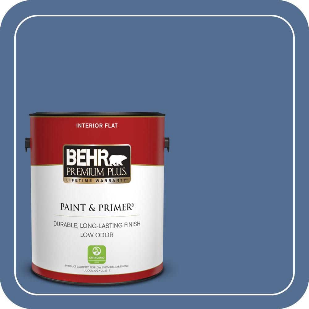 BEHR PREMIUM PLUS 1 gal. #M530-6 Charter Blue Flat Low Odor Interior Paint & Primer