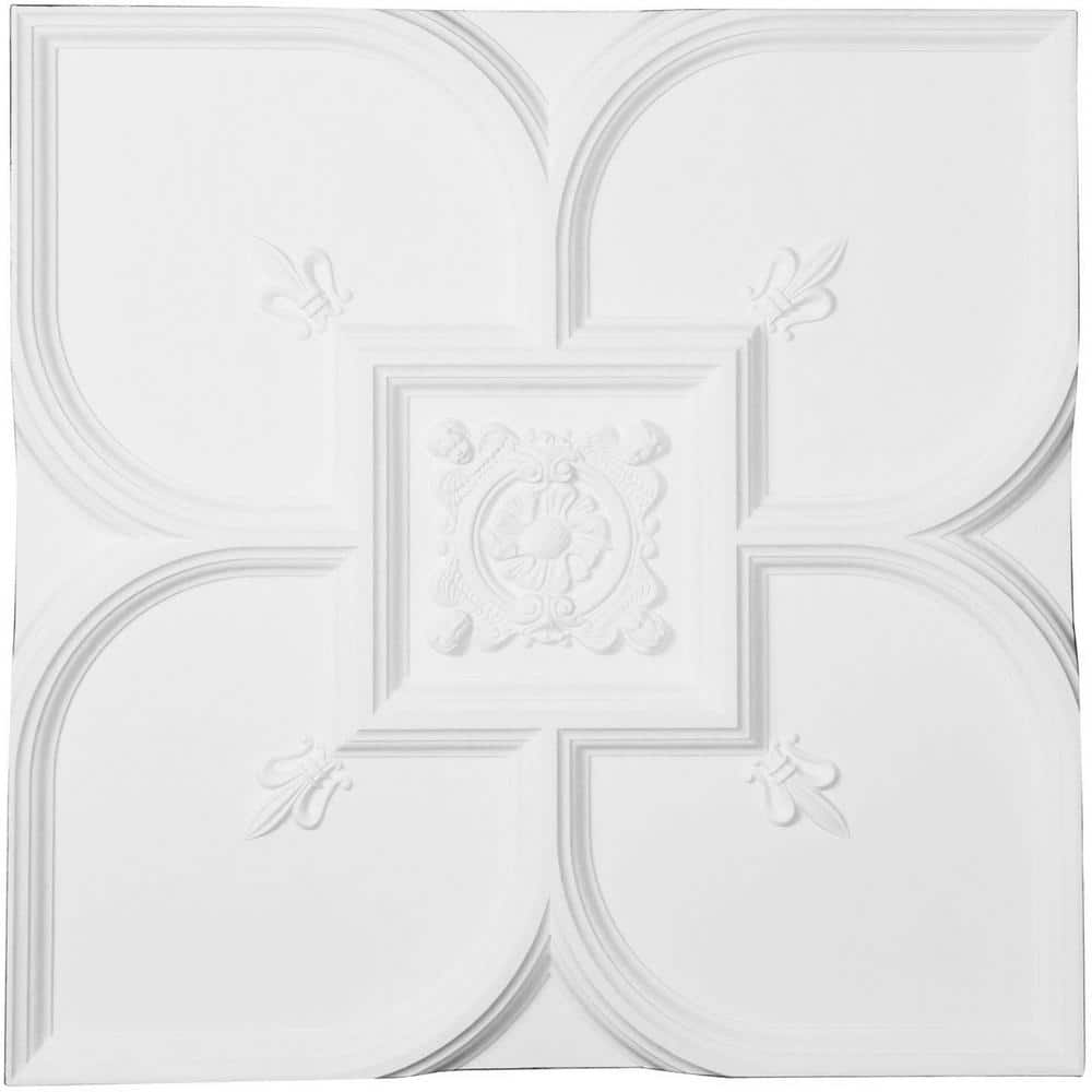 Ekena Millwork Fleur-de-lis 1.6 ft. x 1.6 ft. Glue Up or Nail Up Polyurethane Ceiling Tile in White (1)