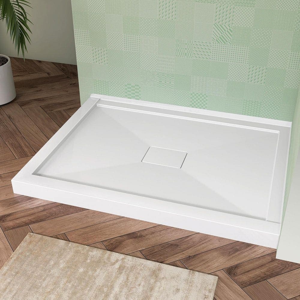 Getpro 48 in. L x 36 in. W Double Threshold Corner Shower Pan Base Acrylic Rectangular Shower Tray in White with Center Drain (3)
