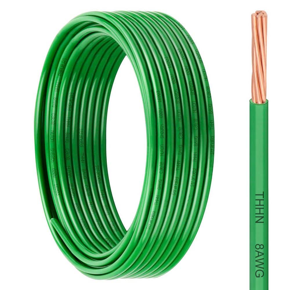 Unbranded 15 ft. 8 Gauge Stranded Copper Wire Rated 600V Indoor/Outdoor Extension Cord Green Nylon Jacket, Green (1)