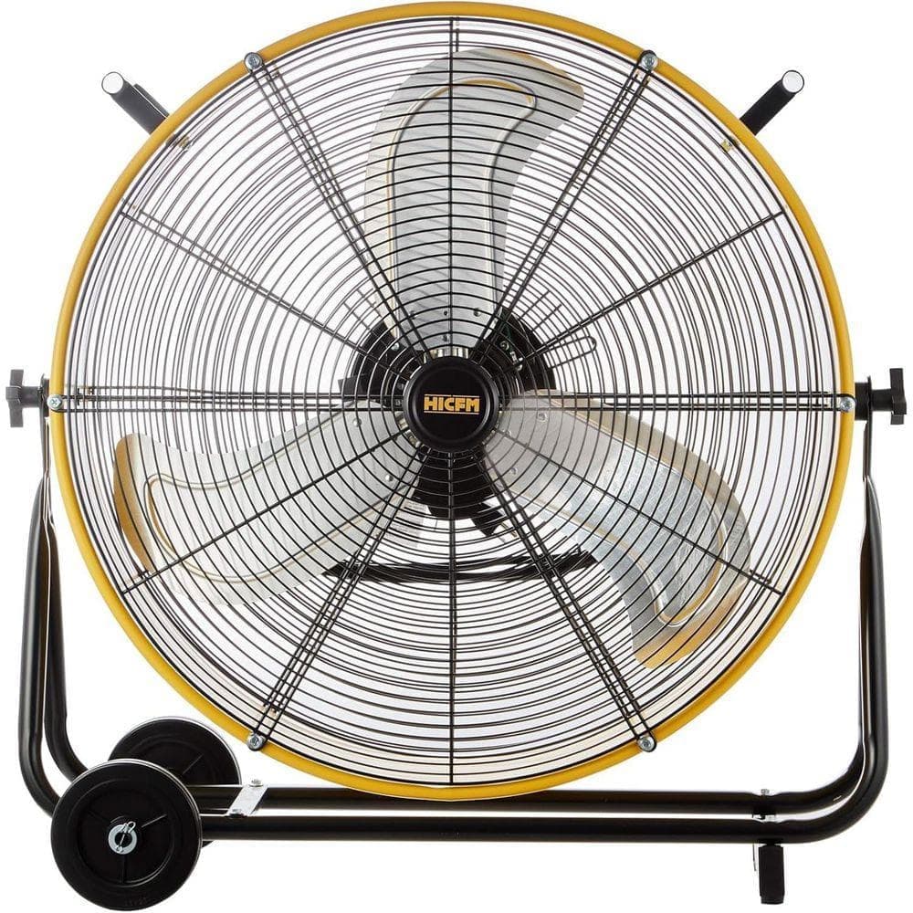 WOCK HICFM 24 in. Yellow Industrial Drum Fan, 8300 CFM High Velocity 3-Speed Metal Fan for Basement, Warehouse, Factory (1)
