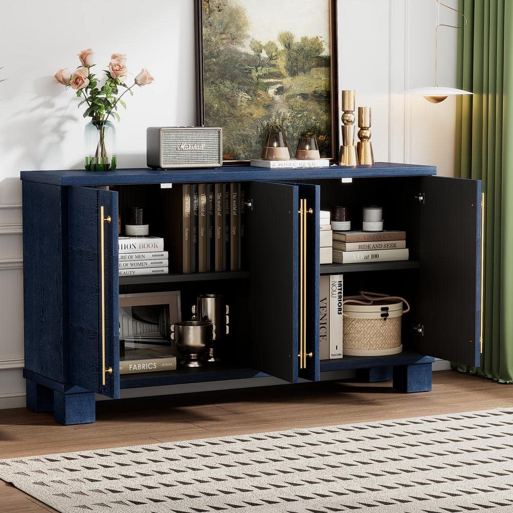 Unbranded 60 in. W x 15.7 in. D x 33.8 in. H Navy Blue Linen Cabinet with Adjustable Shelves and Gold Handles for Living Room (3)