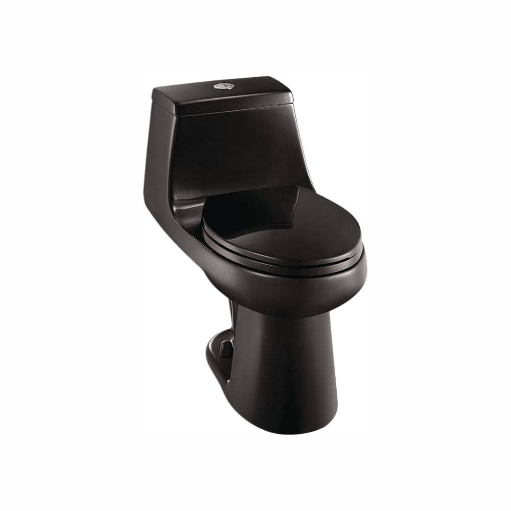Glacier Bay McClure 12 in. Rough In One-Piece 1.1 GPF/1.6 GPF Dual Flush Elongated Toilet in Black Seat Included