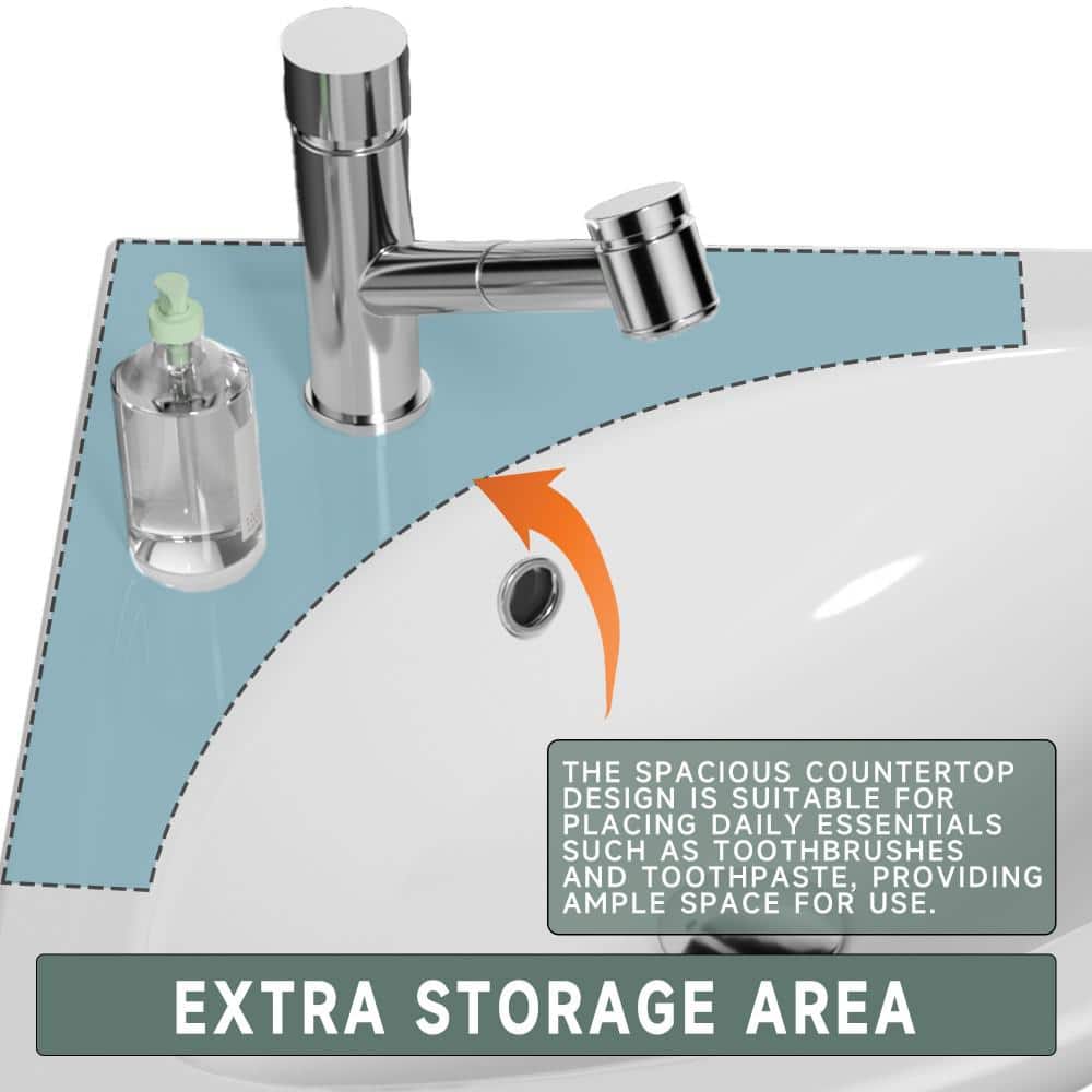 Vomlor Small Bathroom Corner Sink 23 in. W x 18.75 in. D Corner Sink in White Ceramic Pedestal Sink with Overflow Sink (3)