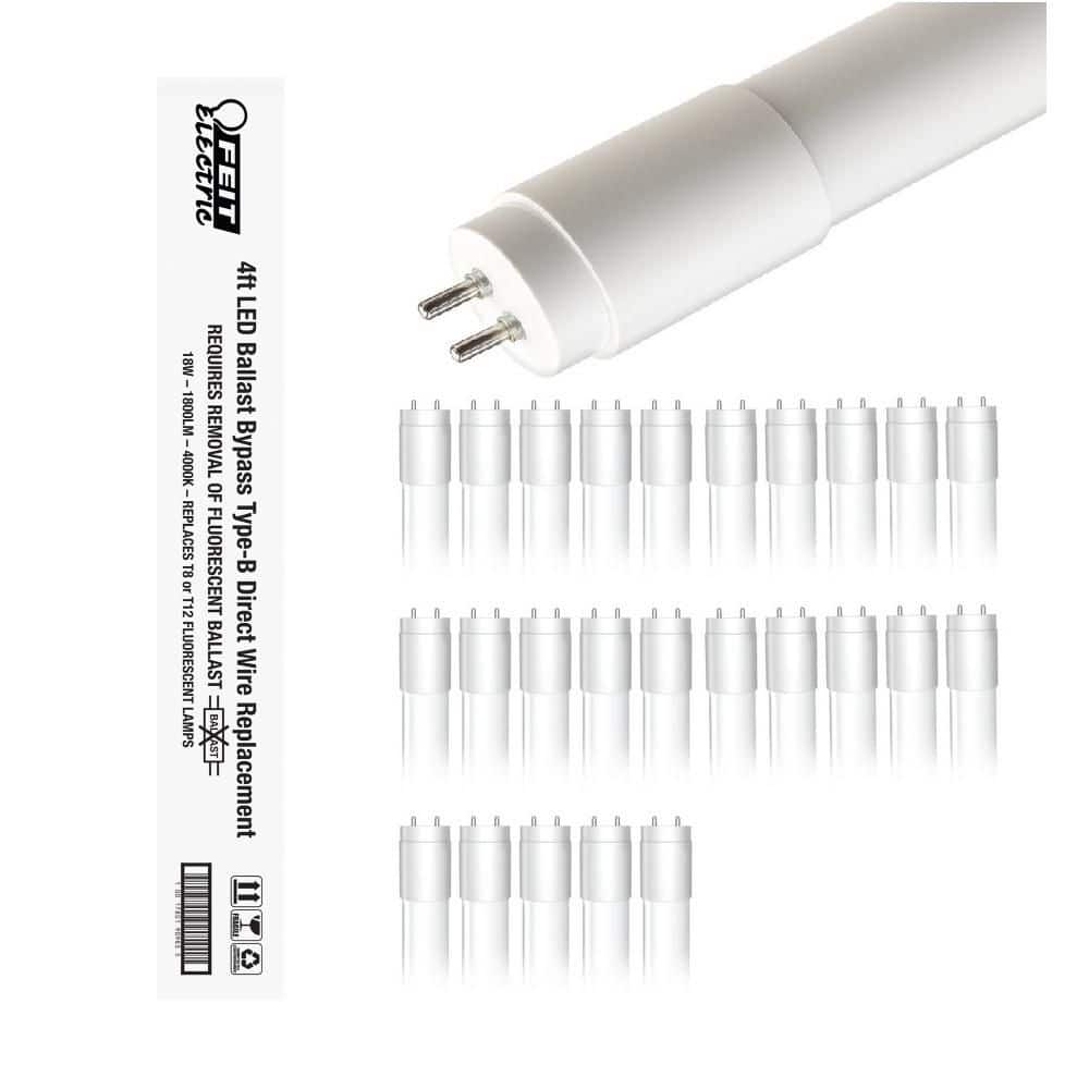 Feit Electric 32-Watt Equivalent 4 ft. Linear Tube T8/T12 G13 Type B Ballast Bypass LED Light Bulb, Cool White 4000K (25-Pack)