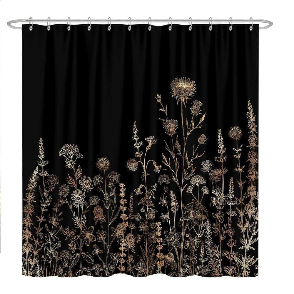 JFVKAF Vintage Black and Gold Boho Shower Curtain 72x84 Floral Aesthetic Dark Wildflower Botanical Bathroom Decor with Fabric (1)