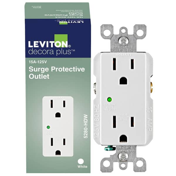 Leviton Decora Plus 15 Amp 125 V Surge Protective Duplex Outlet/Receptacle, White (1-Pack) 05280-HDW (2)