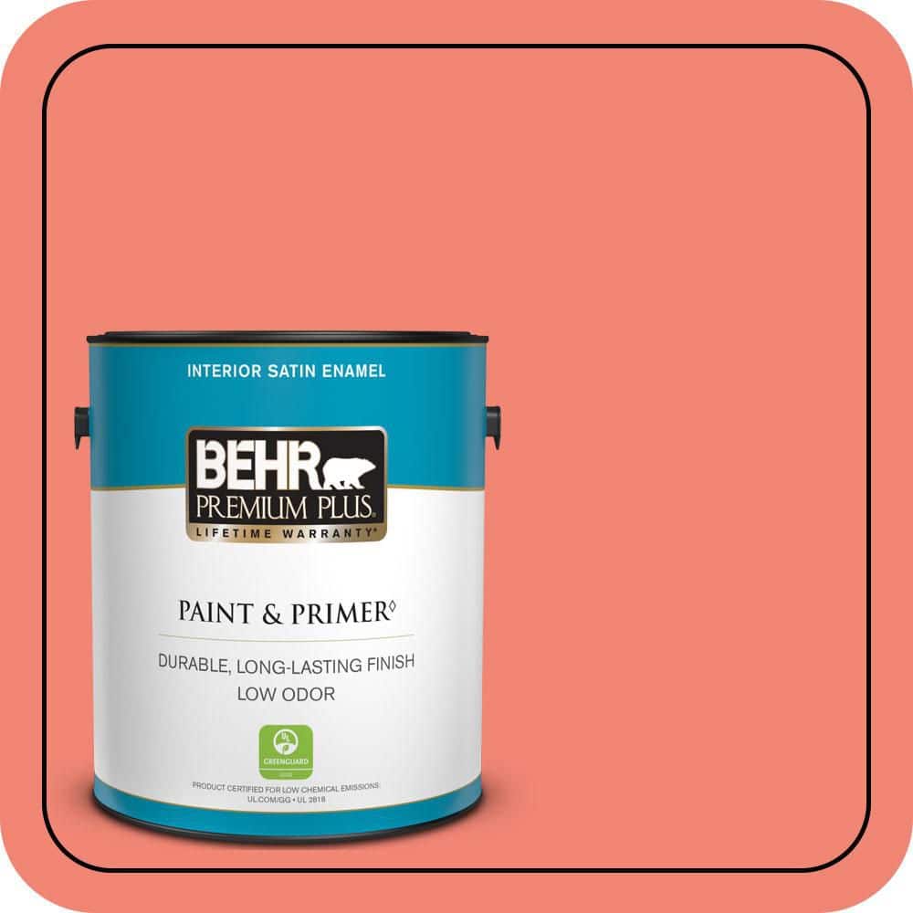 BEHR PREMIUM PLUS 1 gal. #T16-07 Coralette Satin Enamel Low Odor Interior Paint & Primer