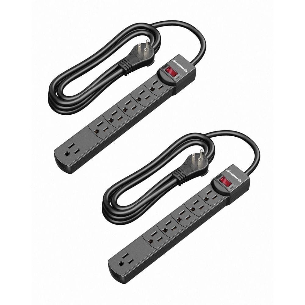 DEWENWILS 6 ft. 6-Outlet Power Strip Surge Protector, 300 J in Black (2-Pack) (1)