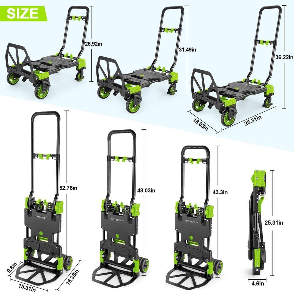 Angel Sar 330 lb. Heavy Duty Carrying Folding Hand Truck, 2-Wheels Convertible Dolly Cart for Moving Office Carts Green (2)