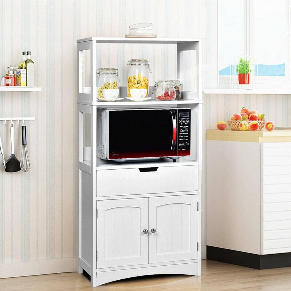 Gymax 24 in. W Bathroom Storage Linen Cabinet with Drawer Shelf Cupboard Floor Cabinet in White (2)