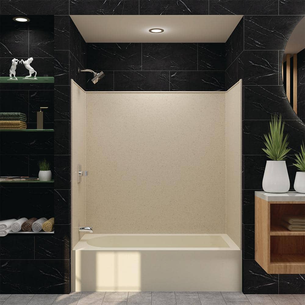 Transolid Studio 60 in. W x 60 in. H x 32 in. D 3-Piece Glue Up Alcove Tub Surrounds in Matrix Khaki (2)