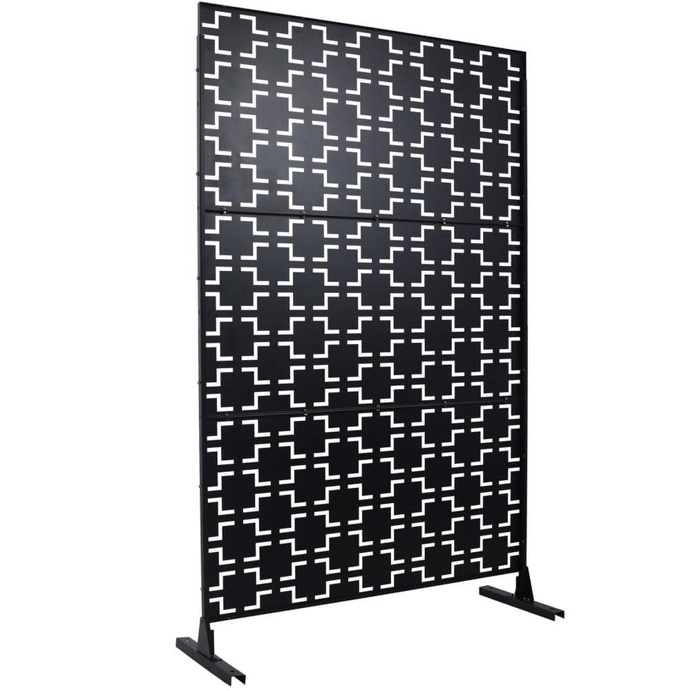 Zeus & Ruta 76 in. H Black Steel Outdoor and Indoor Freestanding Privacy Screens for Deck, Balcony, Patio, Outside, Lawn and Garden