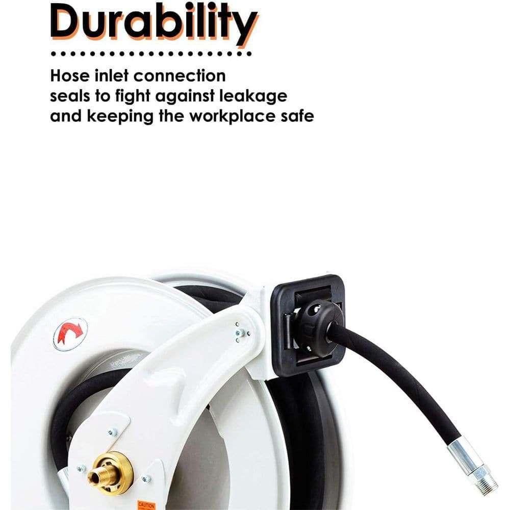 REELWORKS 1/2 in. x 50 ft. Steel Dual Arm Oil Hose Reel SAE 100R1AT Hose (2)