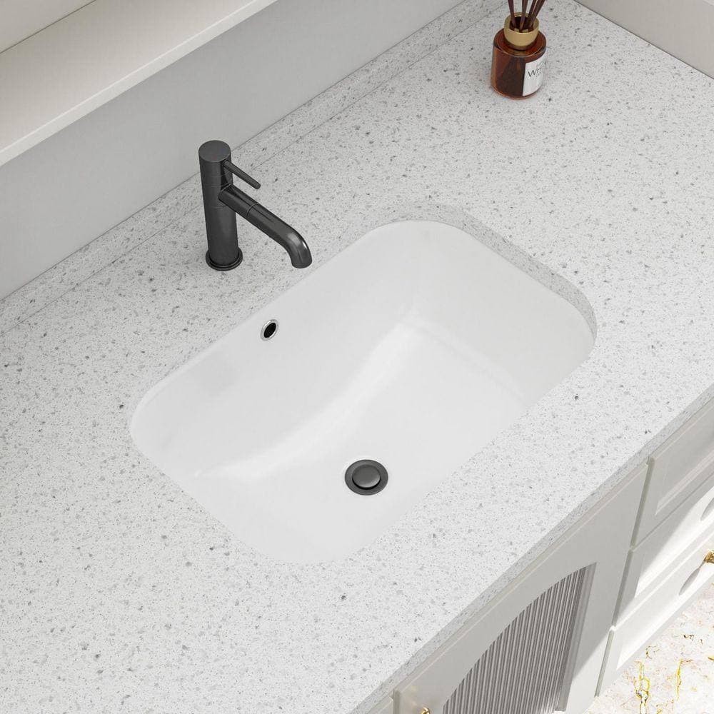 Logmey 22 in. x 15 in. Rectangular Vitreous China Undermount Bathroom Sink in White with Overflow Drain (2)
