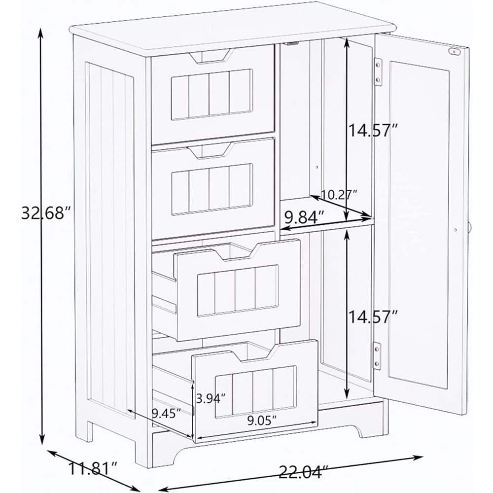 SANFANGIE CL 22.04 in. W x 11.81 in. D x 32.68 in. H White MDF Freestanding Linen Cabinet with Shelves, 4-Drawers and 1-Door (2)