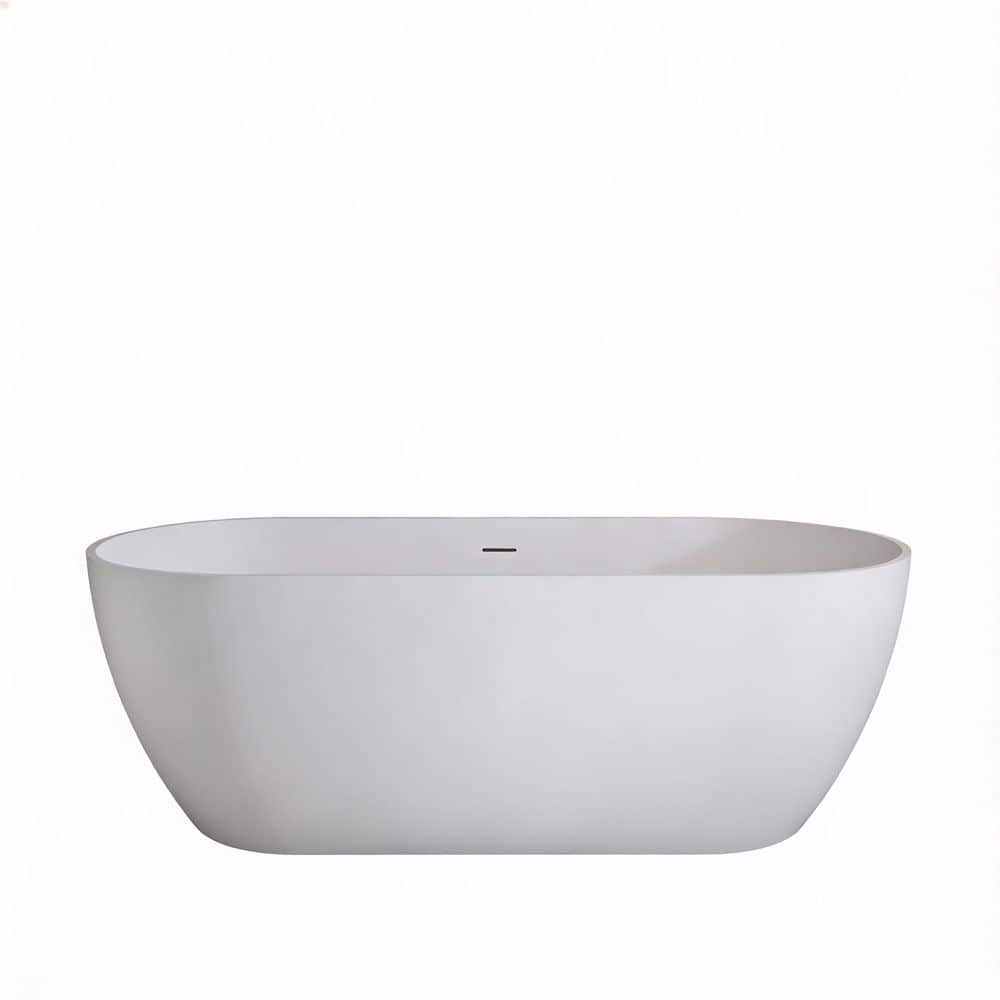 LIVACA 63 in. x 29.53 in. Soaking Solid Surface Freestanding Bathtub with Center Drain in Glossy White, Premium Stone Resin (1)